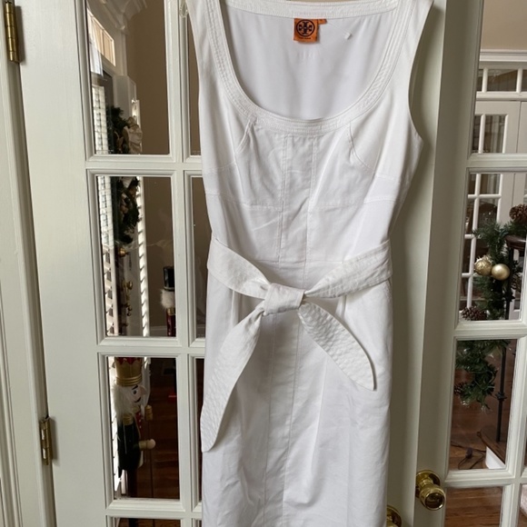 Tory Burch Modest Midi White Cotton Dress - Picture 13 of 13
